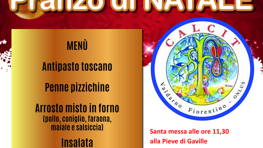 Calcit, domenica 17 dicembre il pranzo di Natale a Gaville